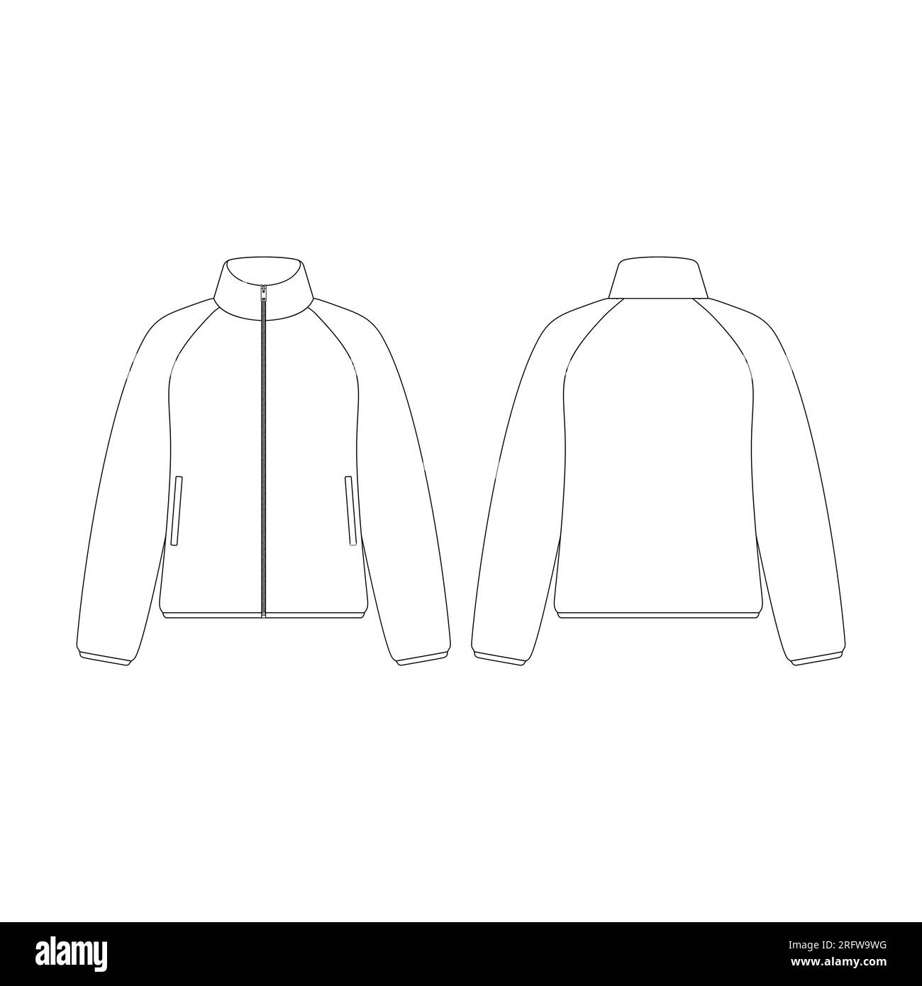 Template women fleece raglan zipped jacket vector illustration flat design outline clothing collection outerwear Stock Vector