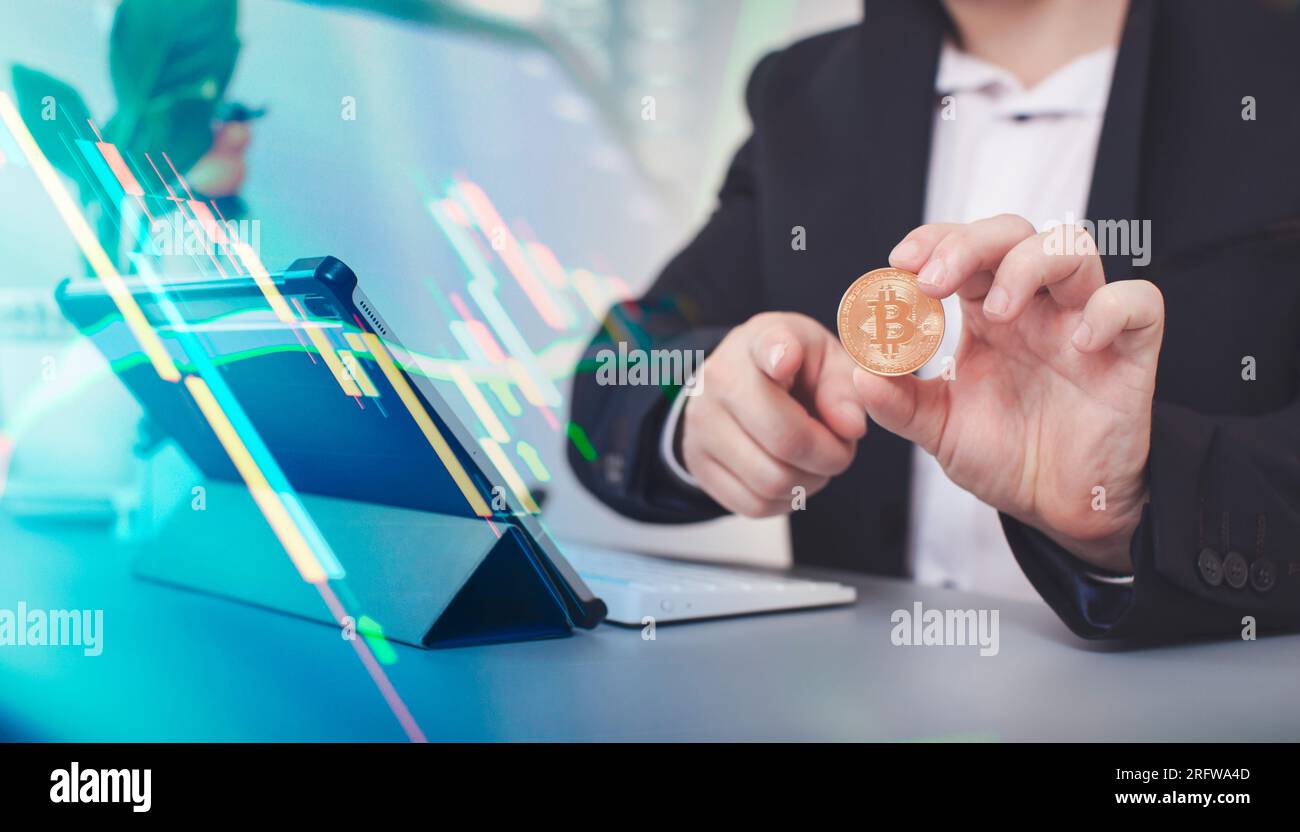 trader buying selling crypto currency bitcoin concept , Trading on the  cryptocurrency exchange Stock Photo - Alamy