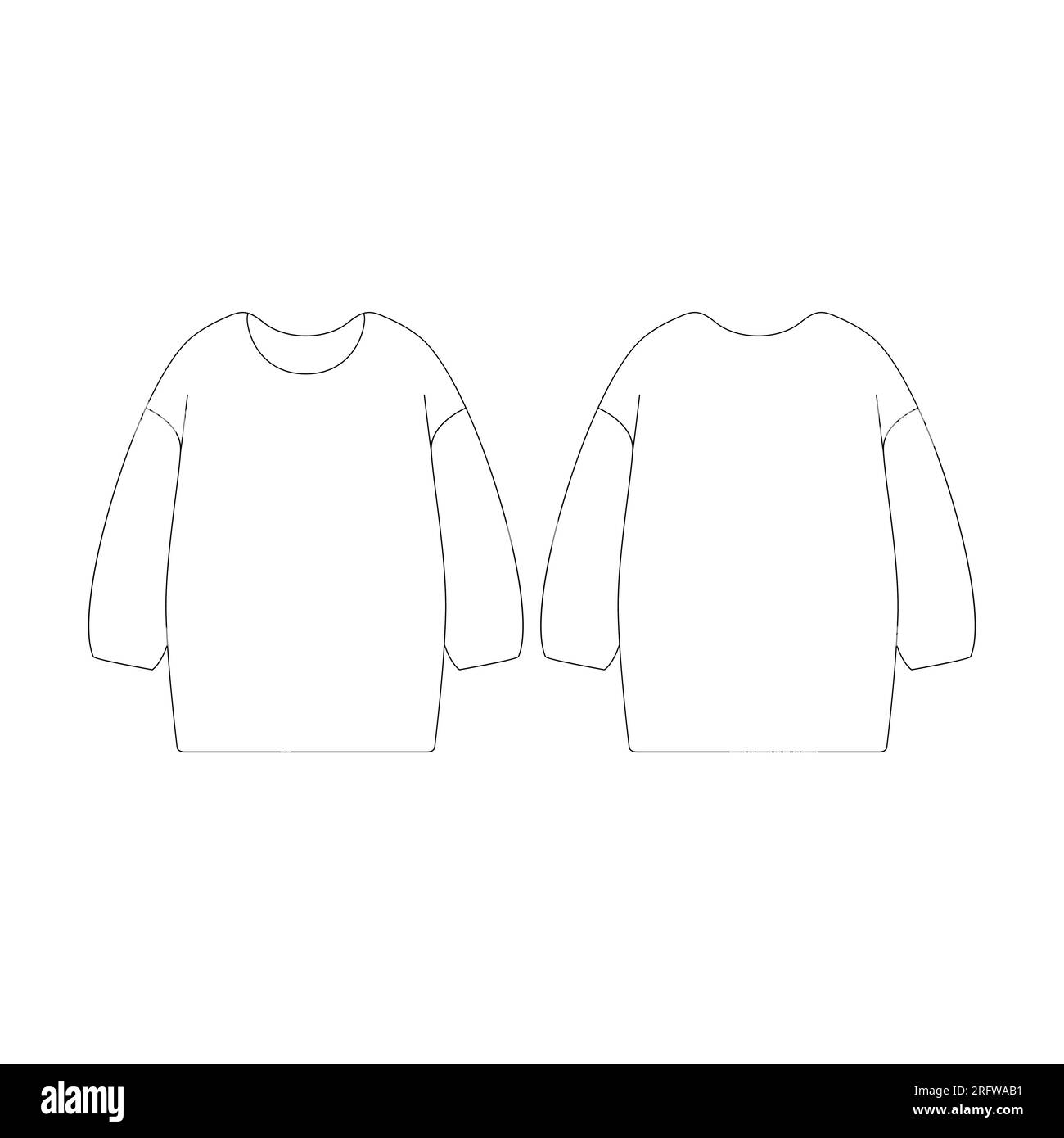 Template women balloon raglan sleeved sweater vector illustration flat design outline clothing collection outerwear Stock Vector