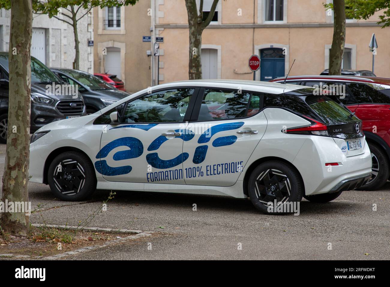 Bordeaux , France -  08 01 2023 : ECF formation electric car EV Nissan Leaf Ecole de conduite francaise french driving school text sign and brand logo Stock Photo