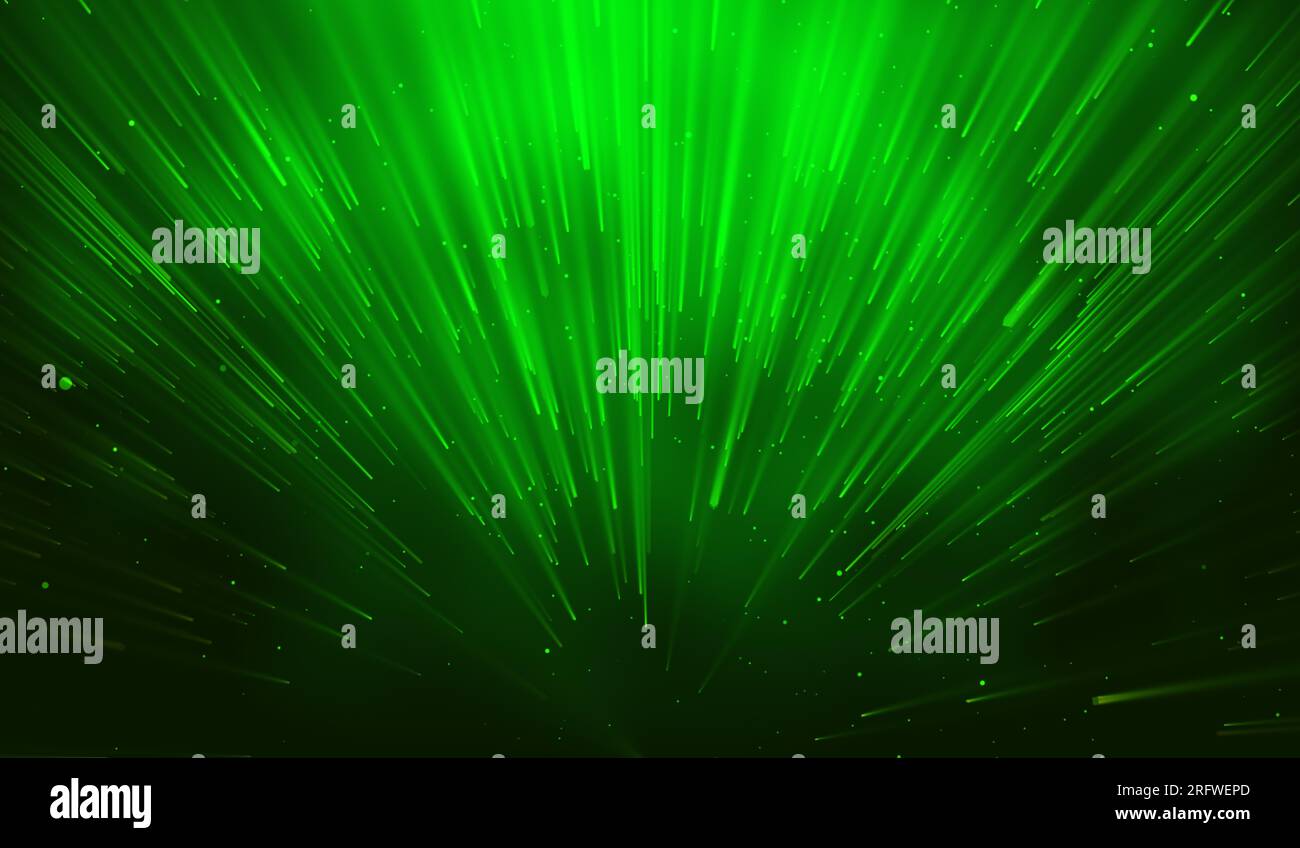 3D abstract digital technology green particles network on green ...