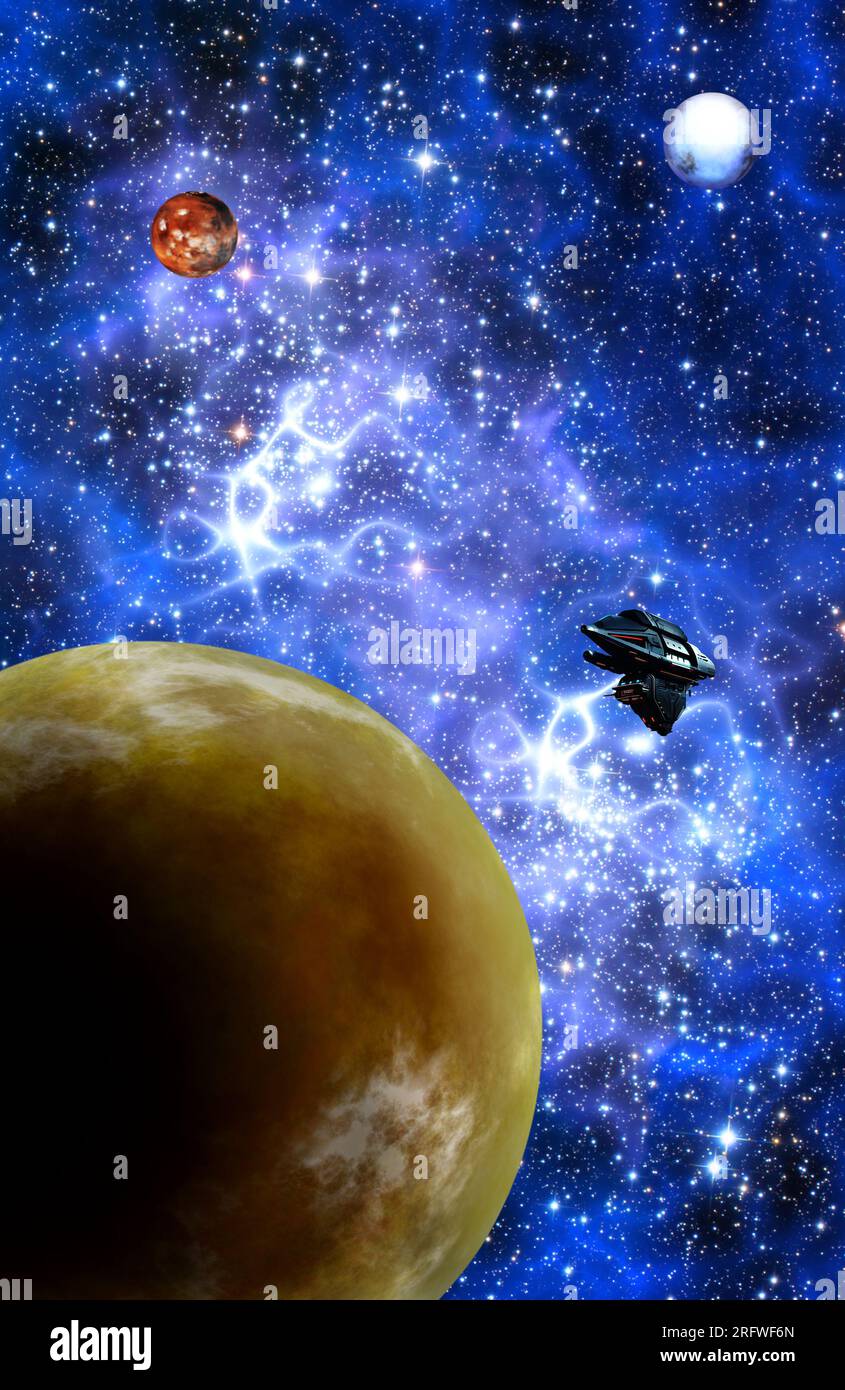extrasolar planets and an alien spaceship Stock Photo
