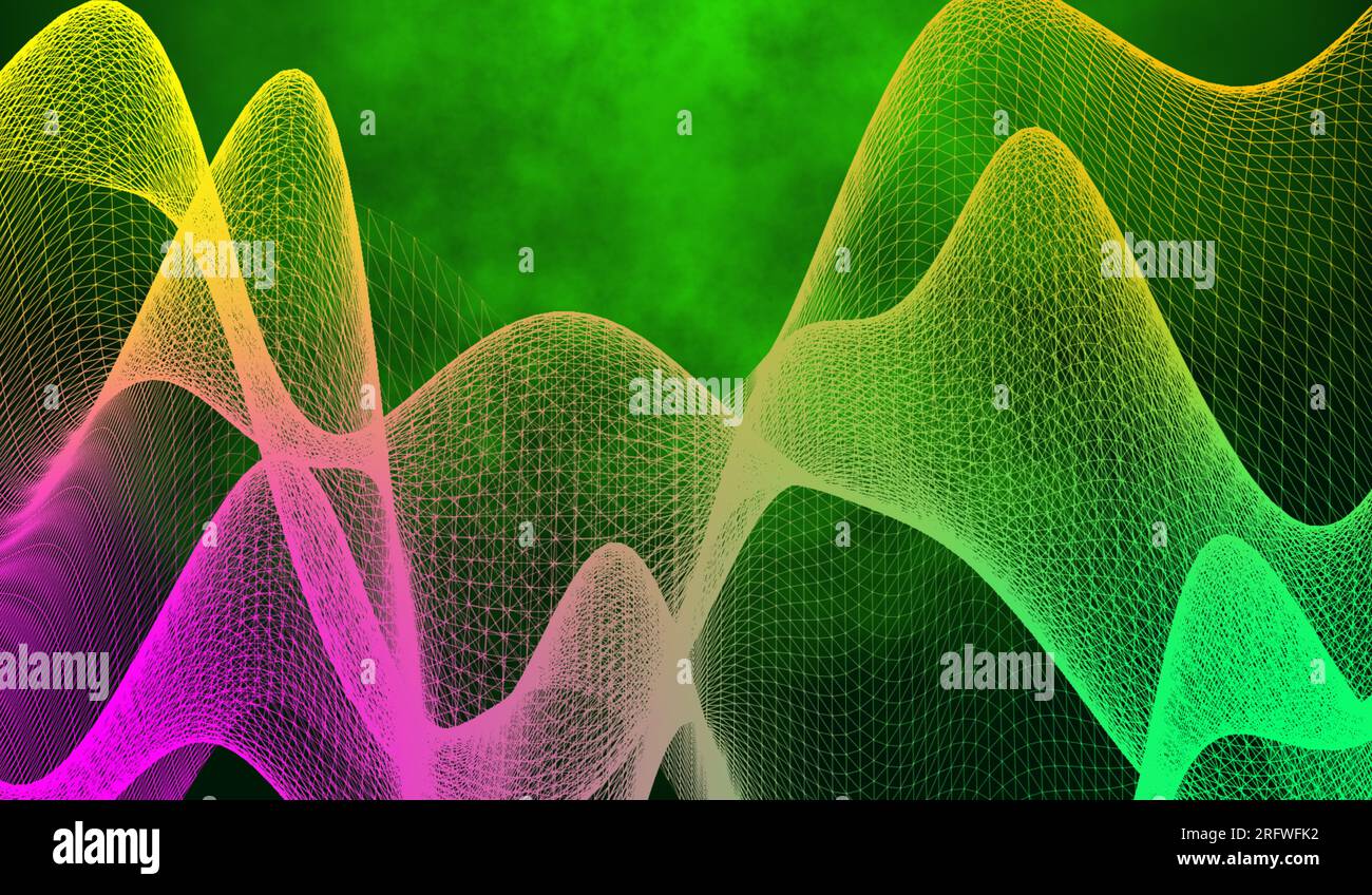 3D abstract digital technology multicolor light particles network wave ...