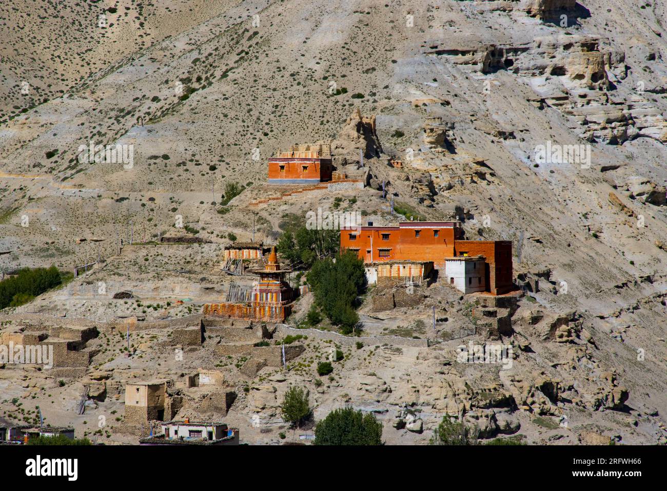 A gompa gumba monastery in Ghiling Village of Upper Mustang in the Himalayas of Nepal Stock Photo