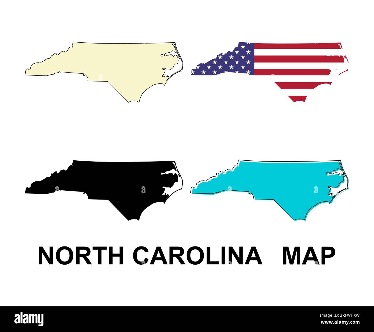 Set of North Carolina map, united states of america. Flat concept