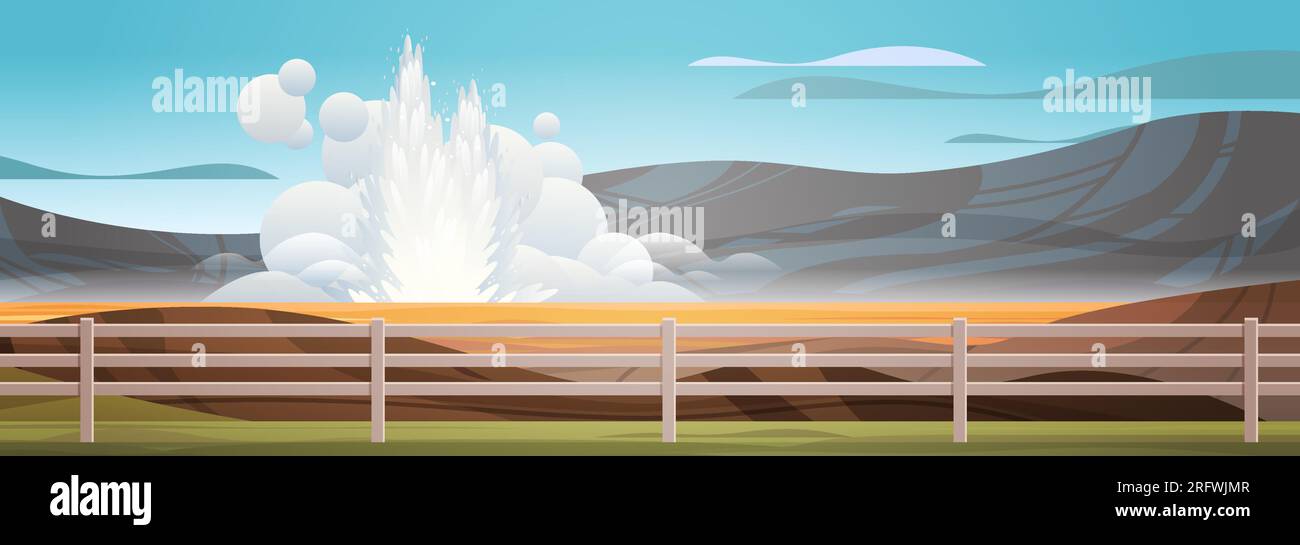 impressive eruption of active geyser hot water steam spraying out from ...