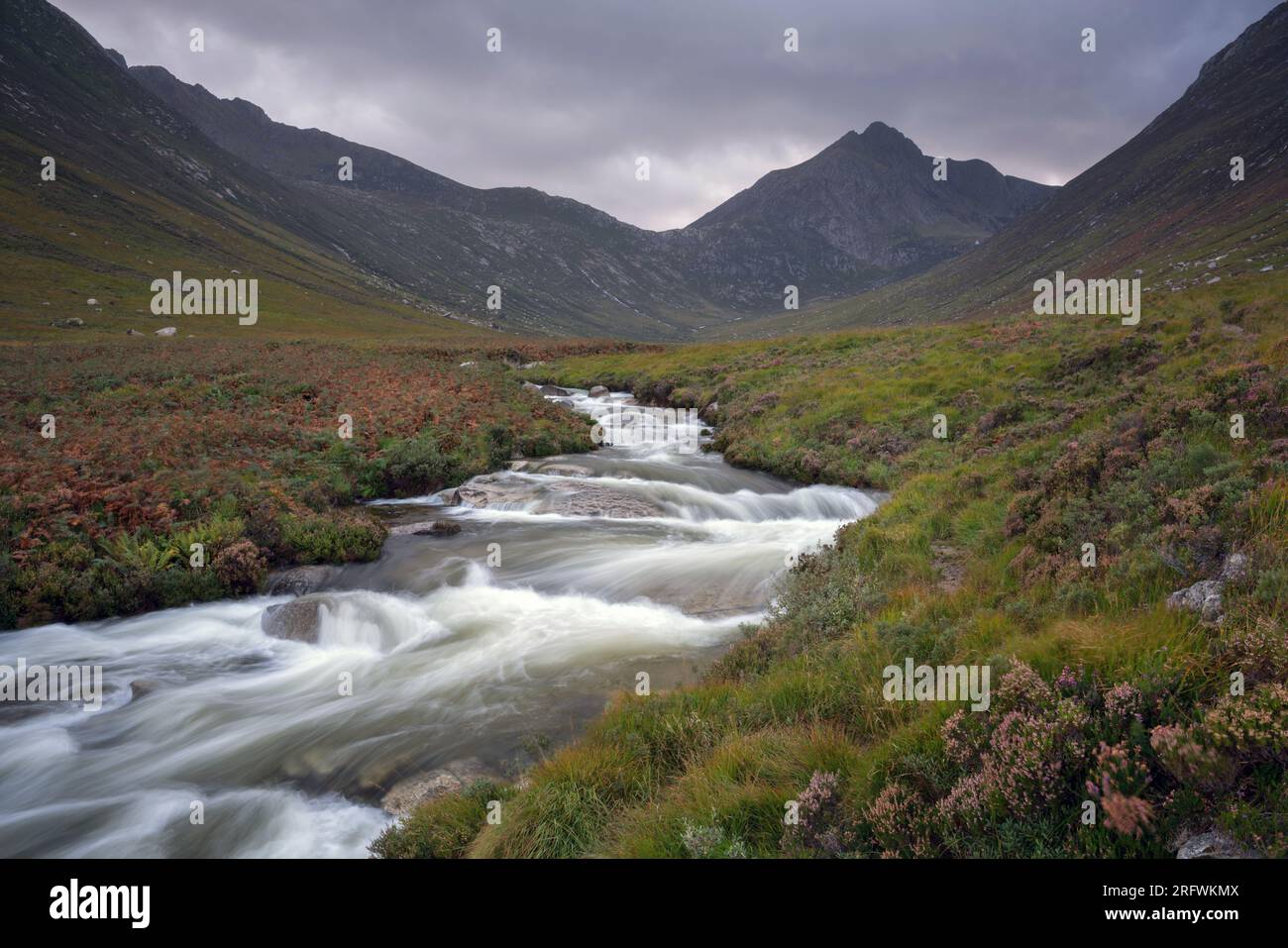 River in spate at Glen Sanox, Isle of Arran, Scotland Stock Photo