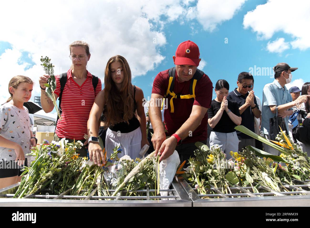 Hiroshima, Japan. 06th Aug, 2023. Participants offer flowers during ceremony for the atomic bomb victims at Hiroshima Peace Memorial Park marking the 78th anniversary of the atomic bombing of Hiroshima, Japan on Sunday, August 6, 2023. Photo by Keizo Mori/UPI Credit: UPI/Alamy Live News Stock Photo