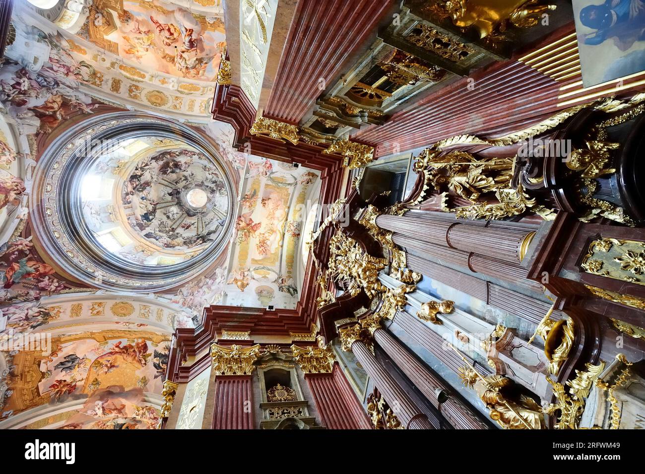 Melk, Lower Austria, Austria. July 19, 2014. Ceiling and cupola frescoes in the Melk Collegiate Church Stock Photo