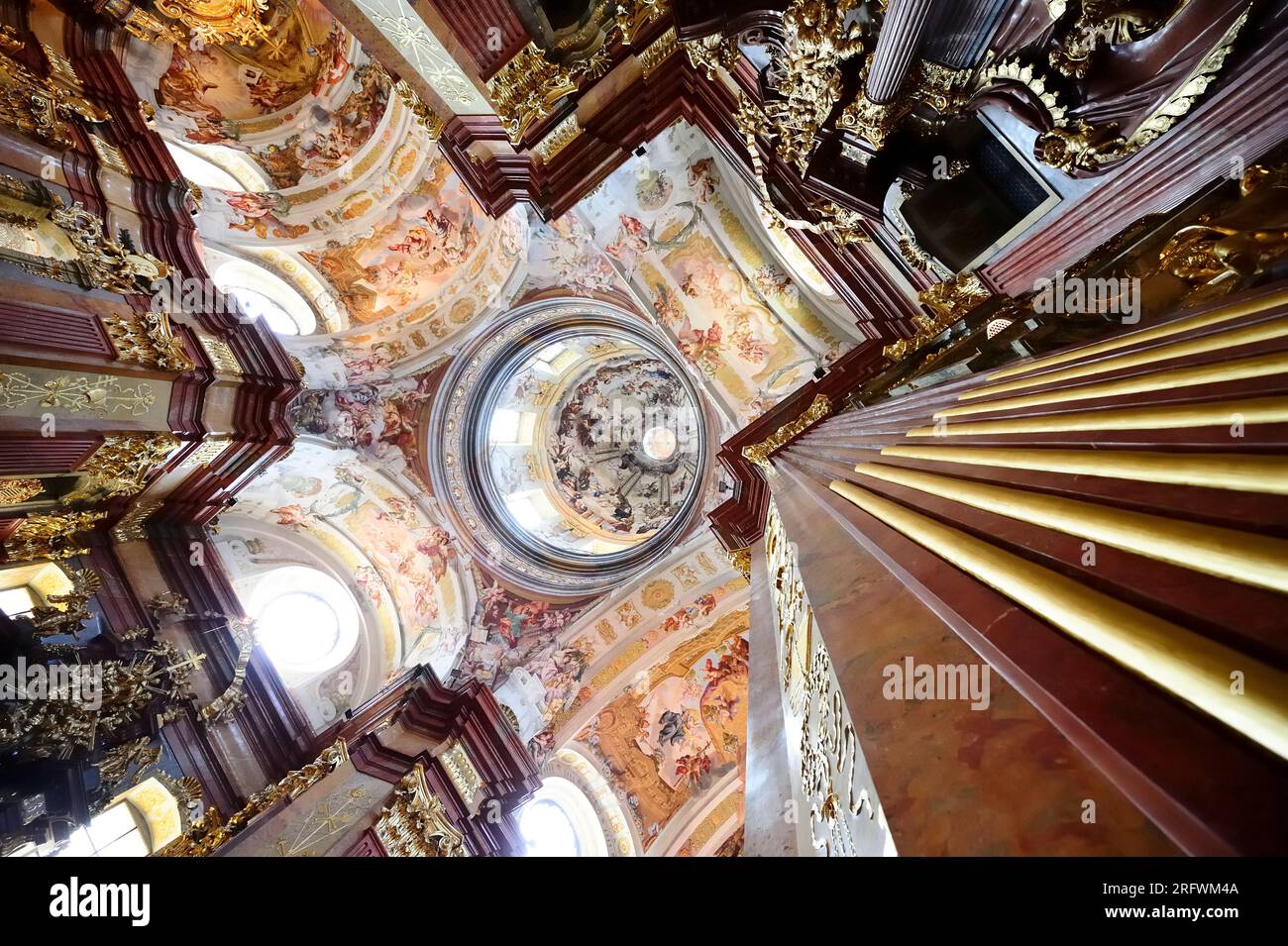 Melk, Lower Austria, Austria. July 19, 2014. Ceiling and cupola frescoes in the Melk Collegiate Church Stock Photo