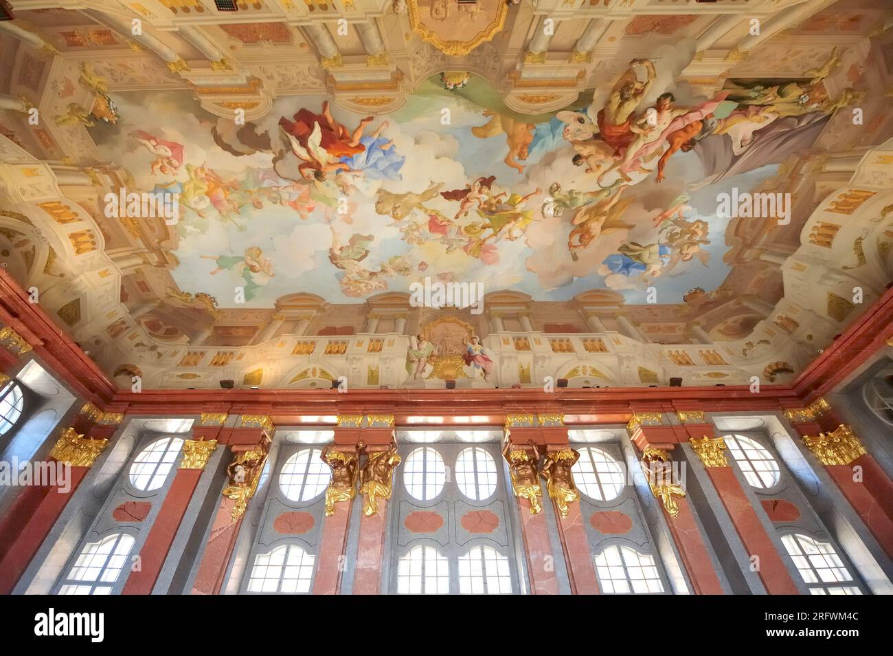 Melk, Lower Austria, Austria. July 19, 2014. Ceiling fresco by Paul Troger (1731) in the Marble Hall in Melk Abbey Stock Photo