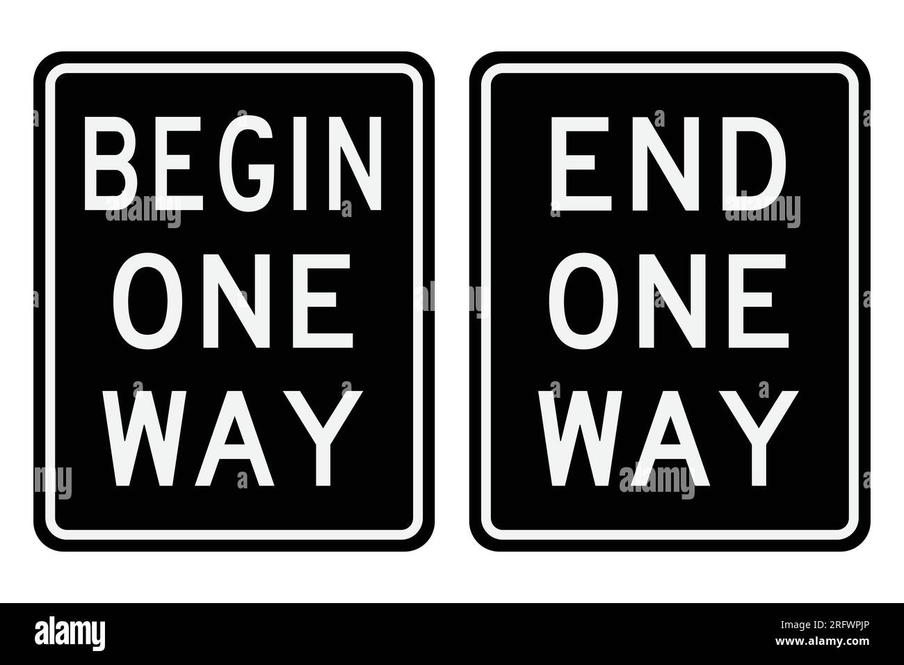 Begin One Way Signs. End One Way Signs. Vector and Illustrations. Stock Vector