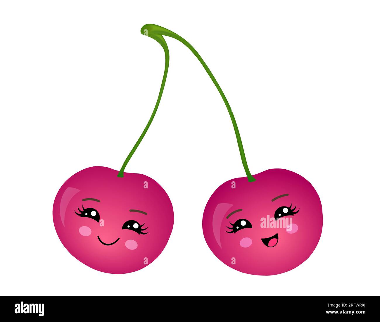 Cute kawaii cherries. Smiling cartoon character Stock Vector Image