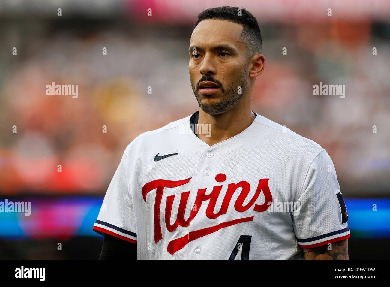 Minnesota Twins shortstop Carlos Correa (4) looks on during a MLB ...