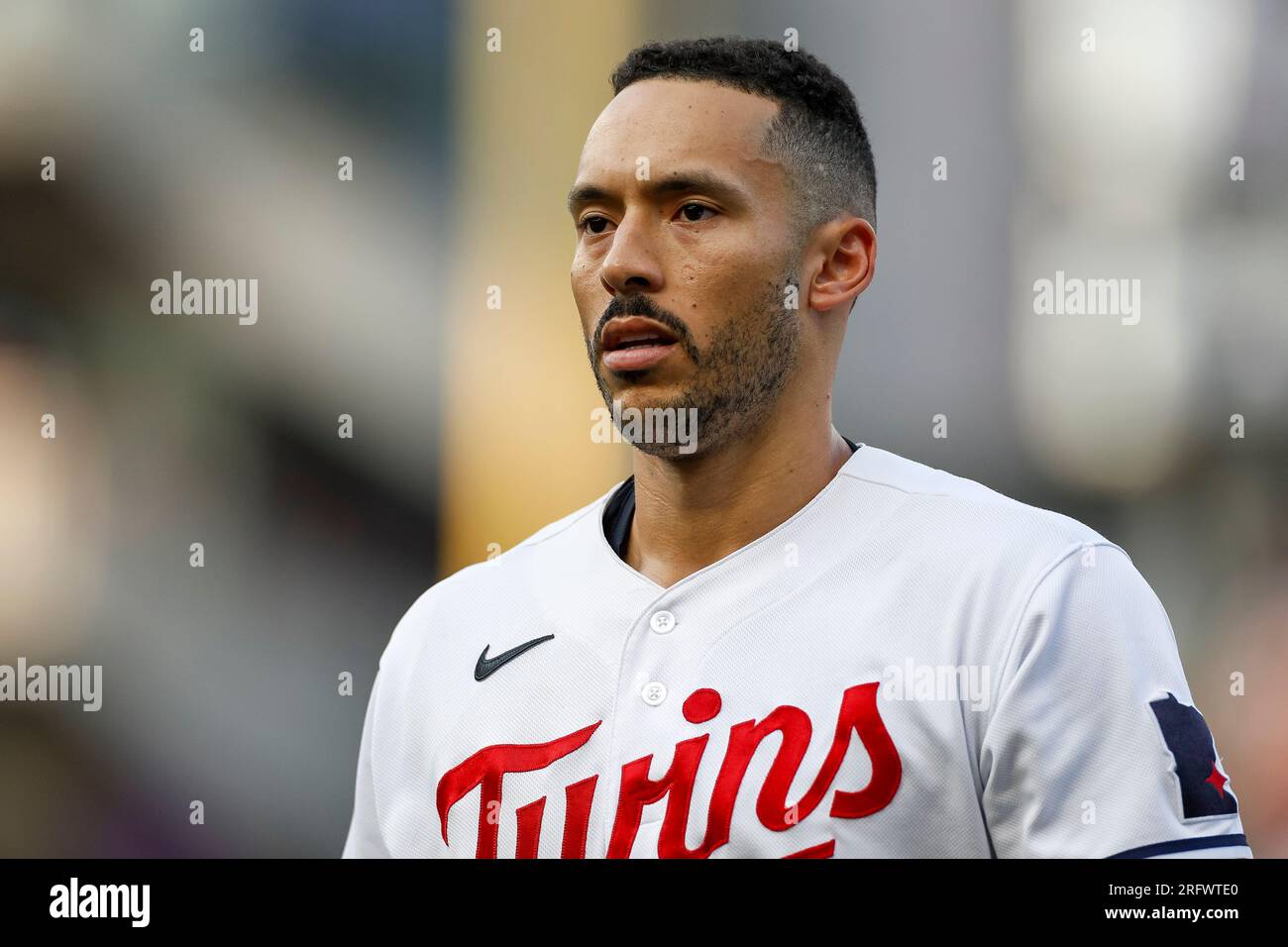 Minnesota Twins shortstop Carlos Correa (4) looks on during a MLB ...