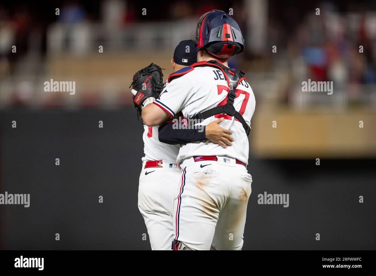 Minnesota Twins relief pitcher Jovani Moran (71) celebrates a team
