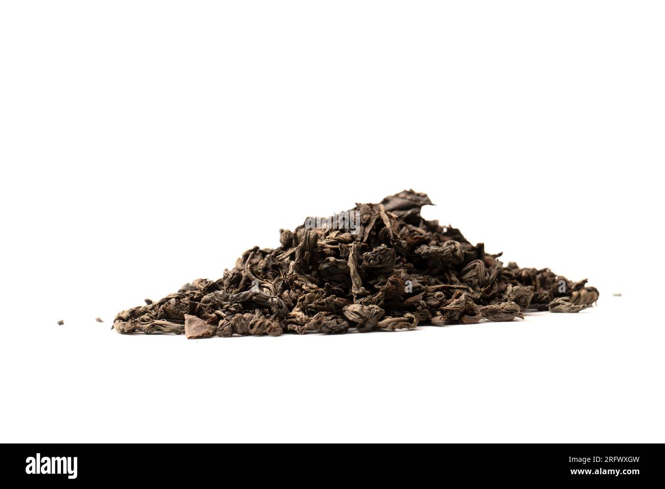 Dried tea leaves isolated on a white background. Top view. Stock Photo