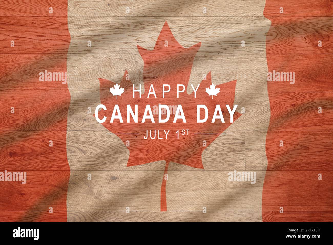 Happy Canada Day calligraphy lettering with red maple leaf and a Flag ...