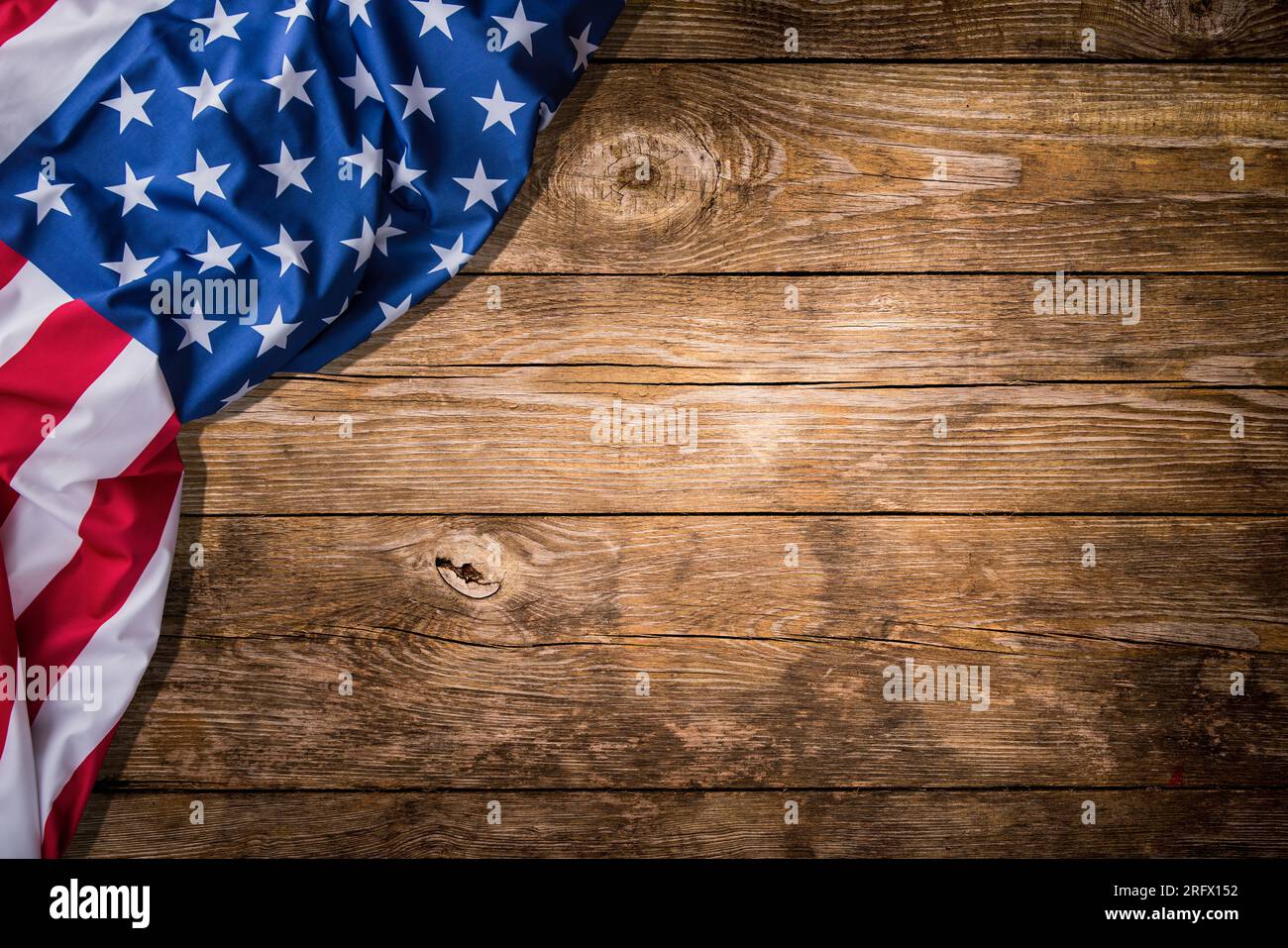 Memorial Day background design. American flag on a background of wooden ...