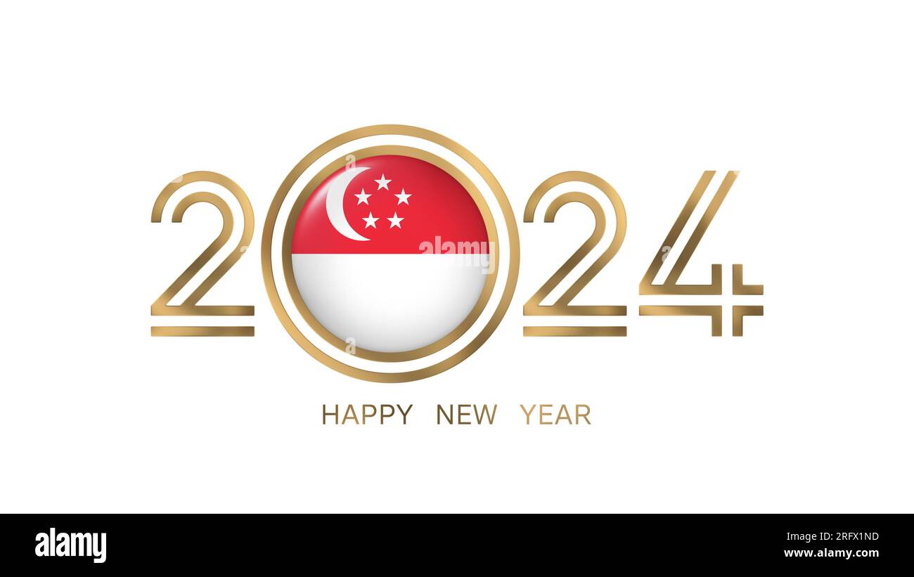 Happy New Year 2024 Singapore Flag Stock Photo