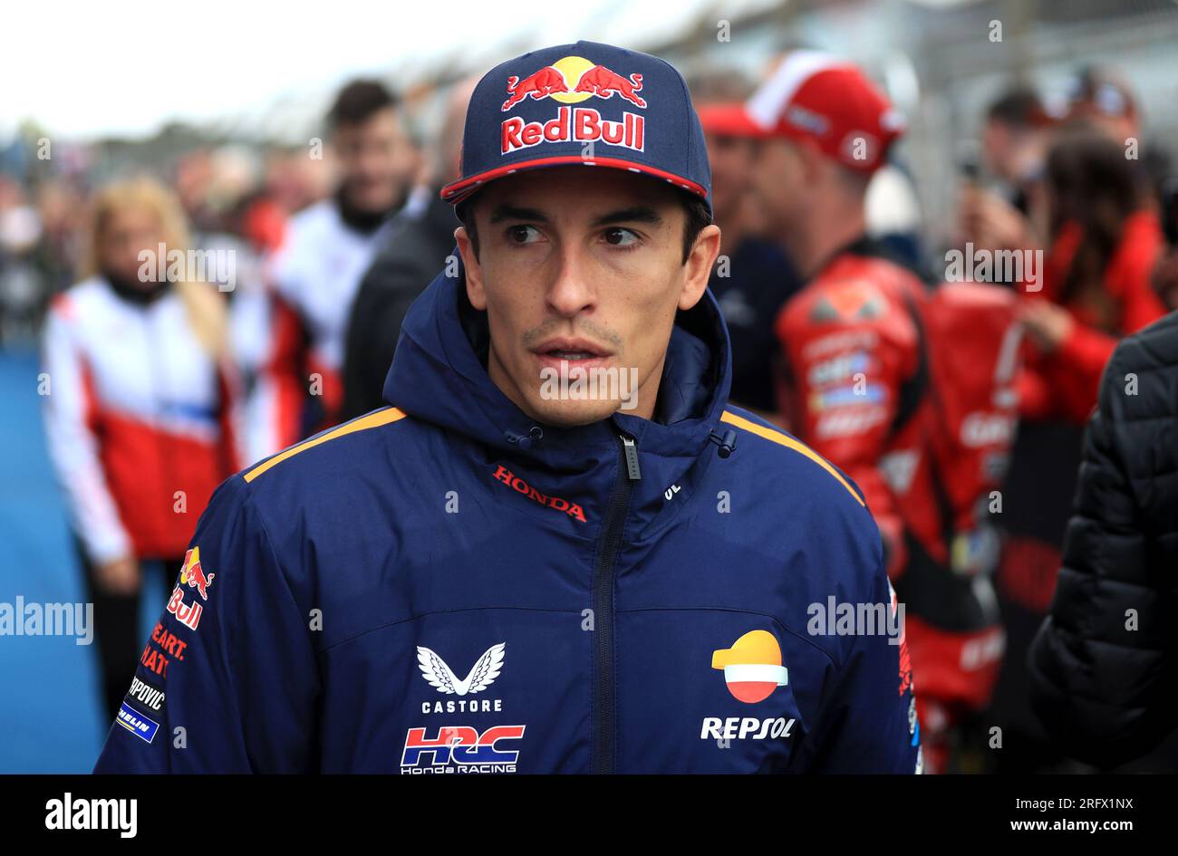 Repsol Honda's Marc Marquez ahead of the Monster Energy British Grand Prix  2023 at Silverstone, Towcester. Picture date: Sunday August 6, 2023 Stock  Photo - Alamy