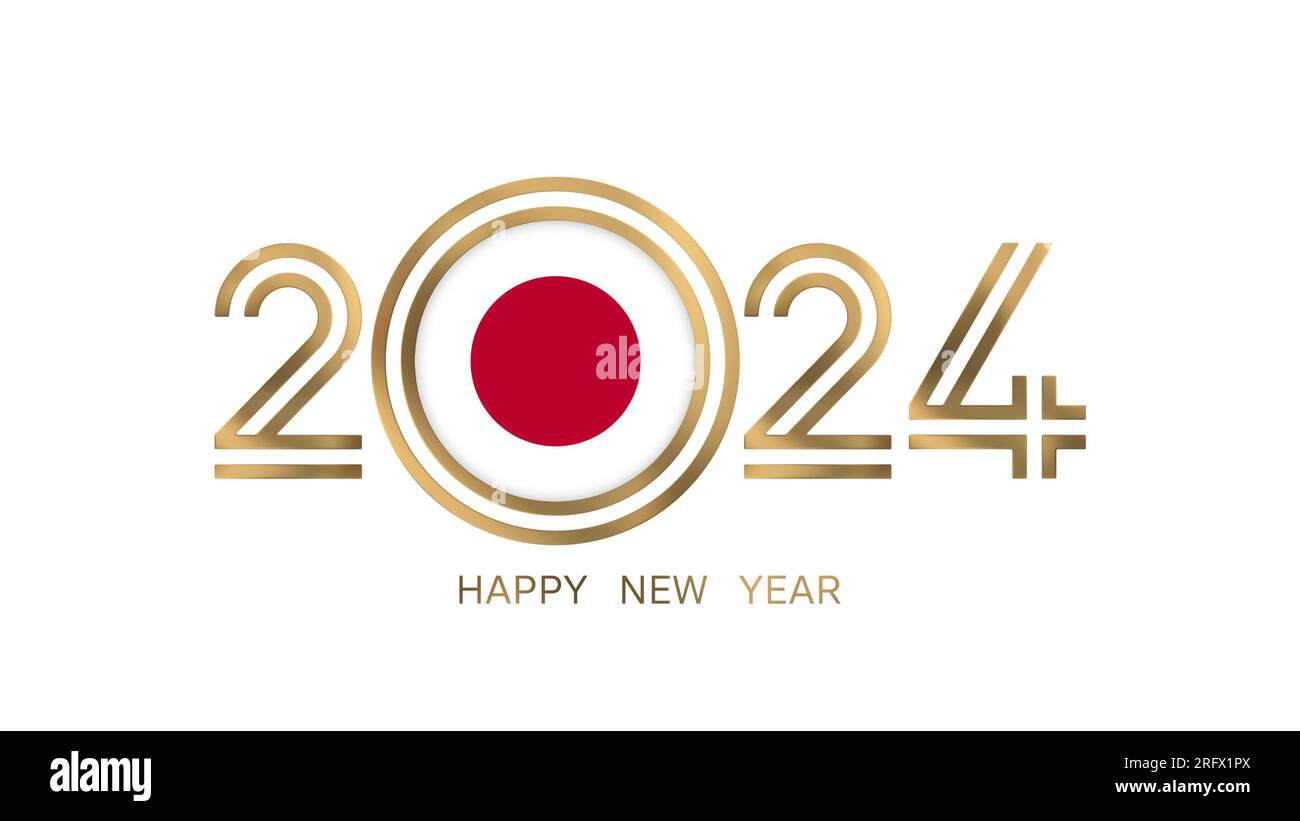 Happy New Year 2024 Japan Flag Stock Photo