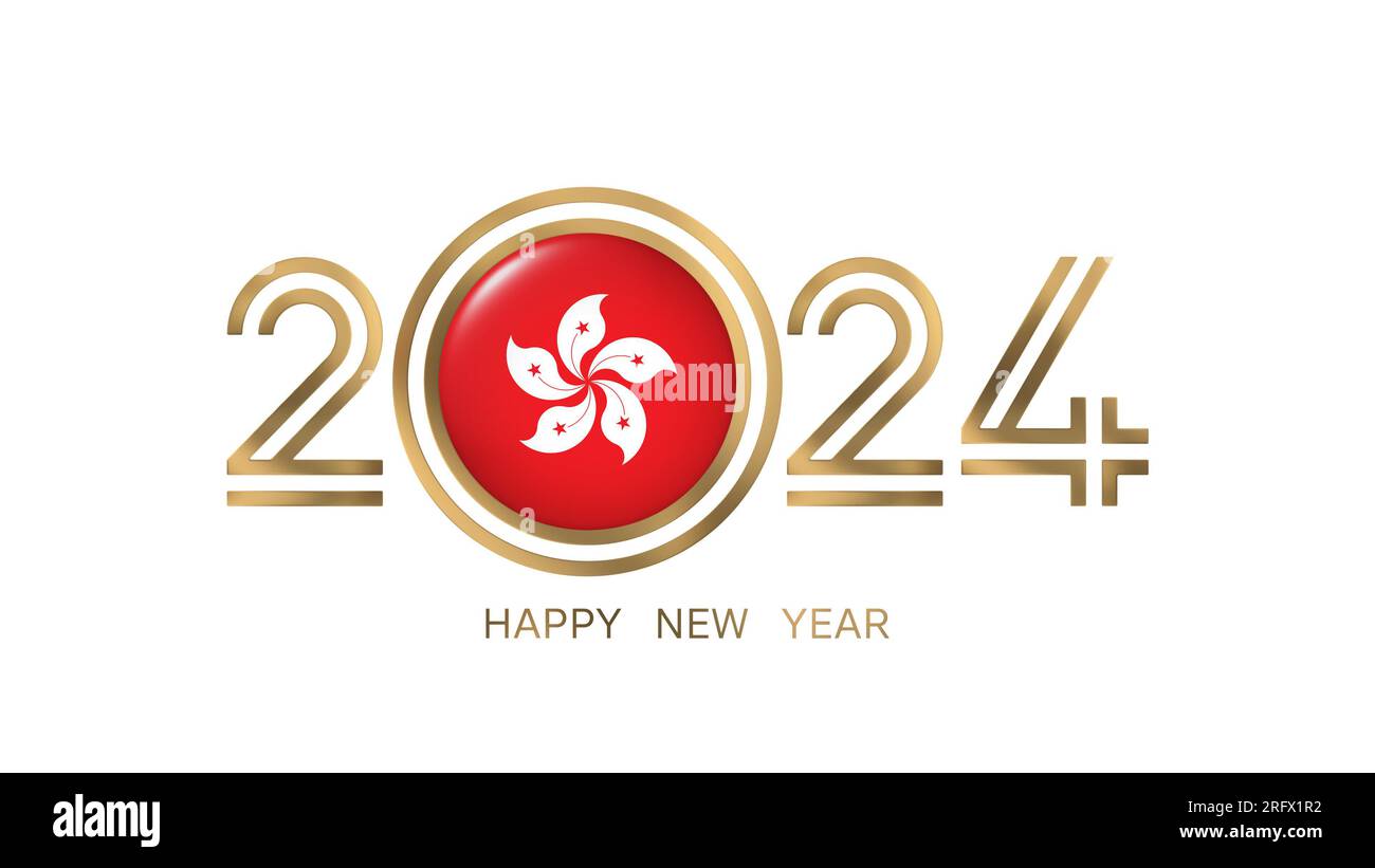 Happy New Year 2024 Hong Kong Flag Stock Photo