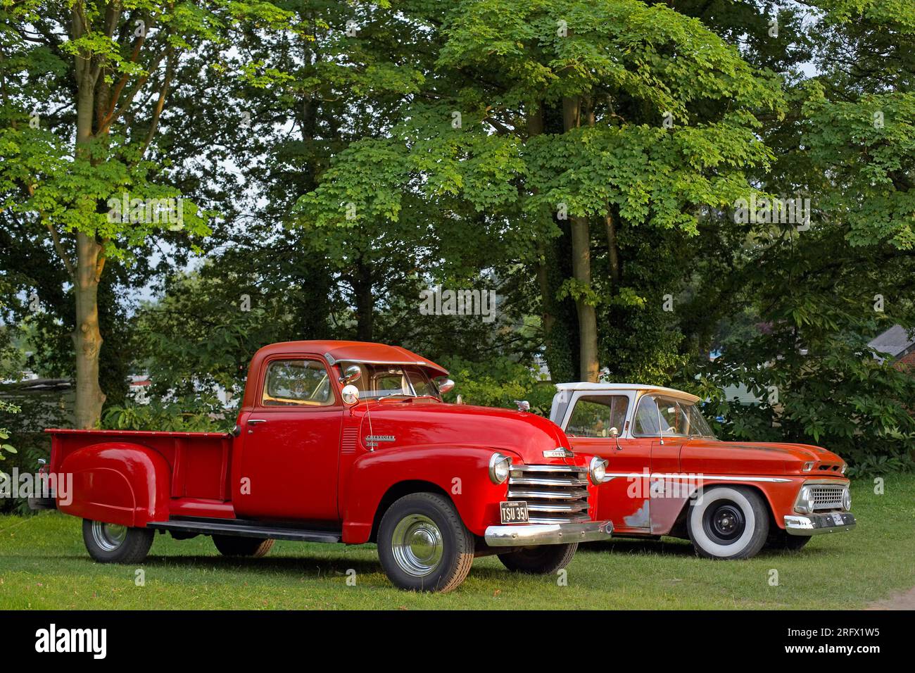 Two traditional style American classic cars Stock Photo
