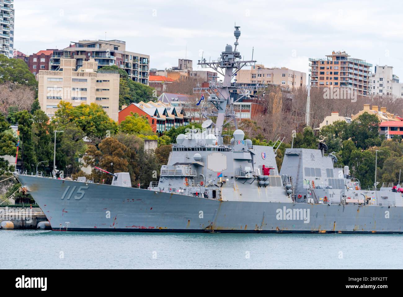 Sydney Aust 06 Aug 2023: The United States Navy Ship USS Rafael Peralta moored at Garden Island, Sydney, Australia for provisioning following participation in exercise Talisman Sabre 2023. '13 nations directly participated including Australia, Canada, Fiji, France, Germany, Indonesia, Japan, Papua New Guinea, New Zealand, Republic of Korea, Tonga, the United Kingdom and the United States as participants with the Philippines, Singapore and Thailand attending as observers,” reported USNI News. Credit: Stephen Dwyer / Alamy Live News Stock Photo