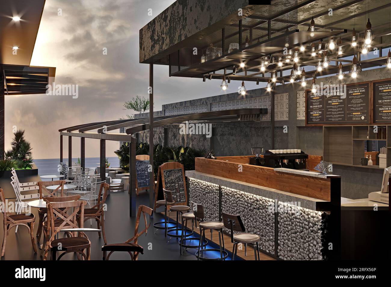 luxury restaurant patio cover by pergola, 3d render Stock Photo Alamy