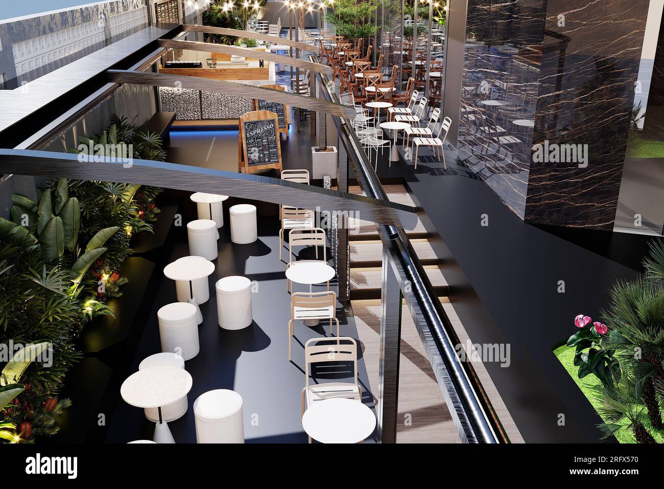 luxury restaurant patio cover by pergola, 3d render Stock Photo Alamy