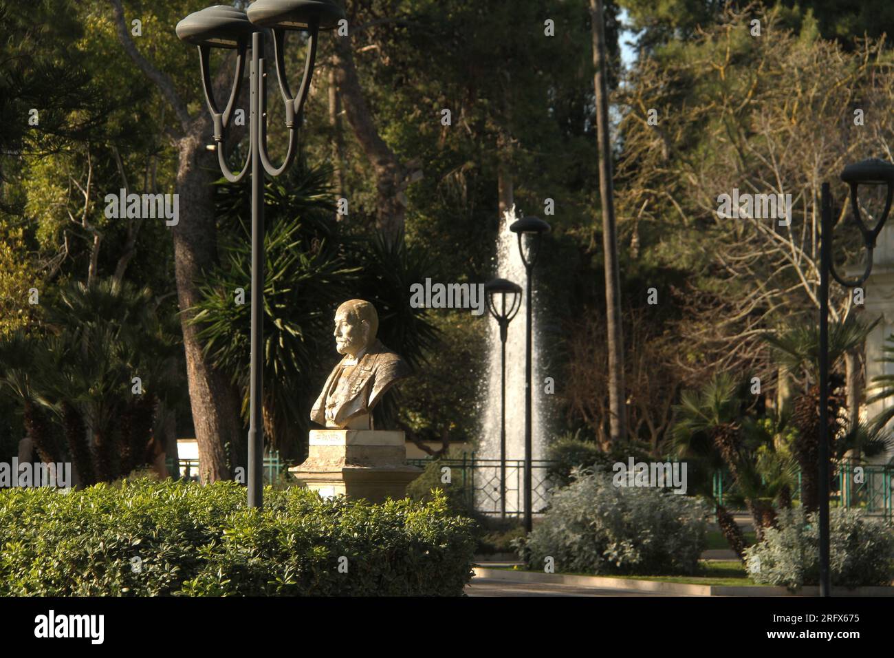 Lecce, Italy. Bust of the local politician Antonio Panzera in Giuseppe Garibaldi Park/ Villa Comunale. Stock Photo