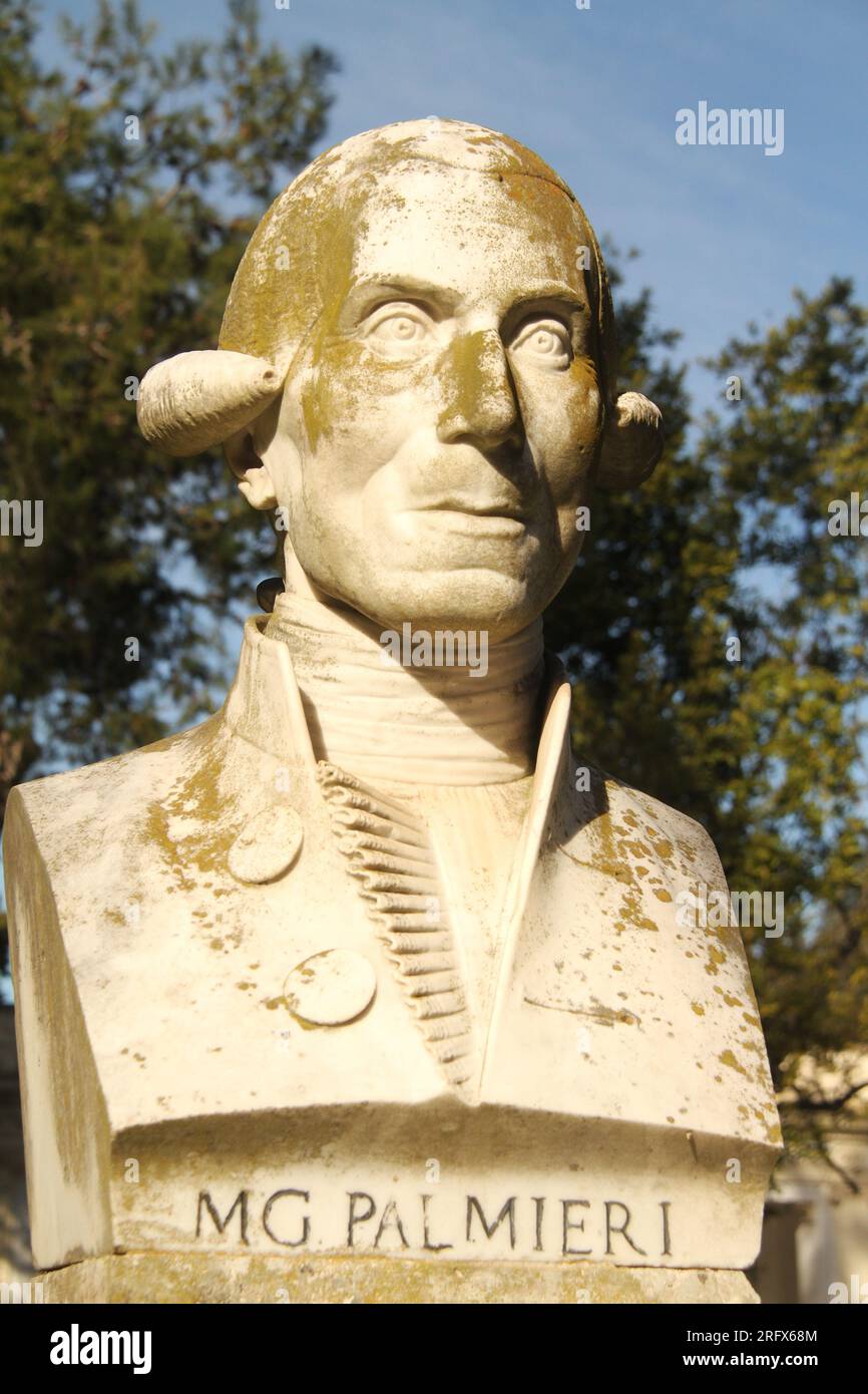 Lecce, Italy. Bust of the 18th century economist and politician Giuseppe Palmieri in Giuseppe Garibaldi Park/ Villa Comunale. Stock Photo