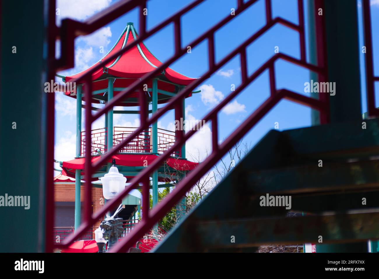 Building towers featuring distinctive iconic asian architecture ...