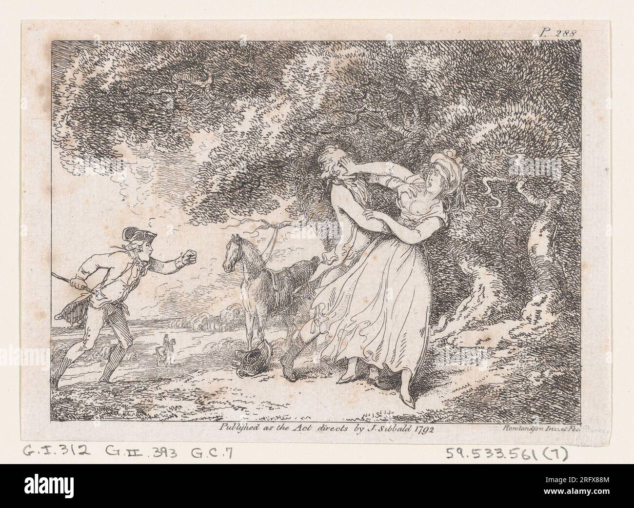 Joseph Hastens to Rescue Fanny from Imminent Danger, from 'The Adventures of Joseph Andrews, and his friend Mr. Abraham Adams' 1792 by Thomas Rowlandson Stock Photo