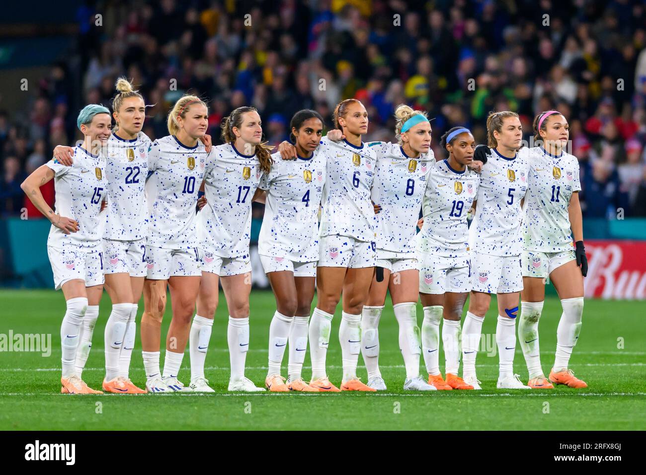 Melbourne, Australia. 06th Aug, 2023. USA during the penalty shoot out at the FIFA Women's World Cup 2023 match between Sweden Women and USA Women at the Melbourne Rectangular Stadium, Melbourne, Australia on 6 August 2023. Photo by Richard Nicholson. Editorial use only, license required for commercial use. No use in betting, games or a single club/league/player publications. Credit: UK Sports Pics Ltd/Alamy Live News Stock Photo