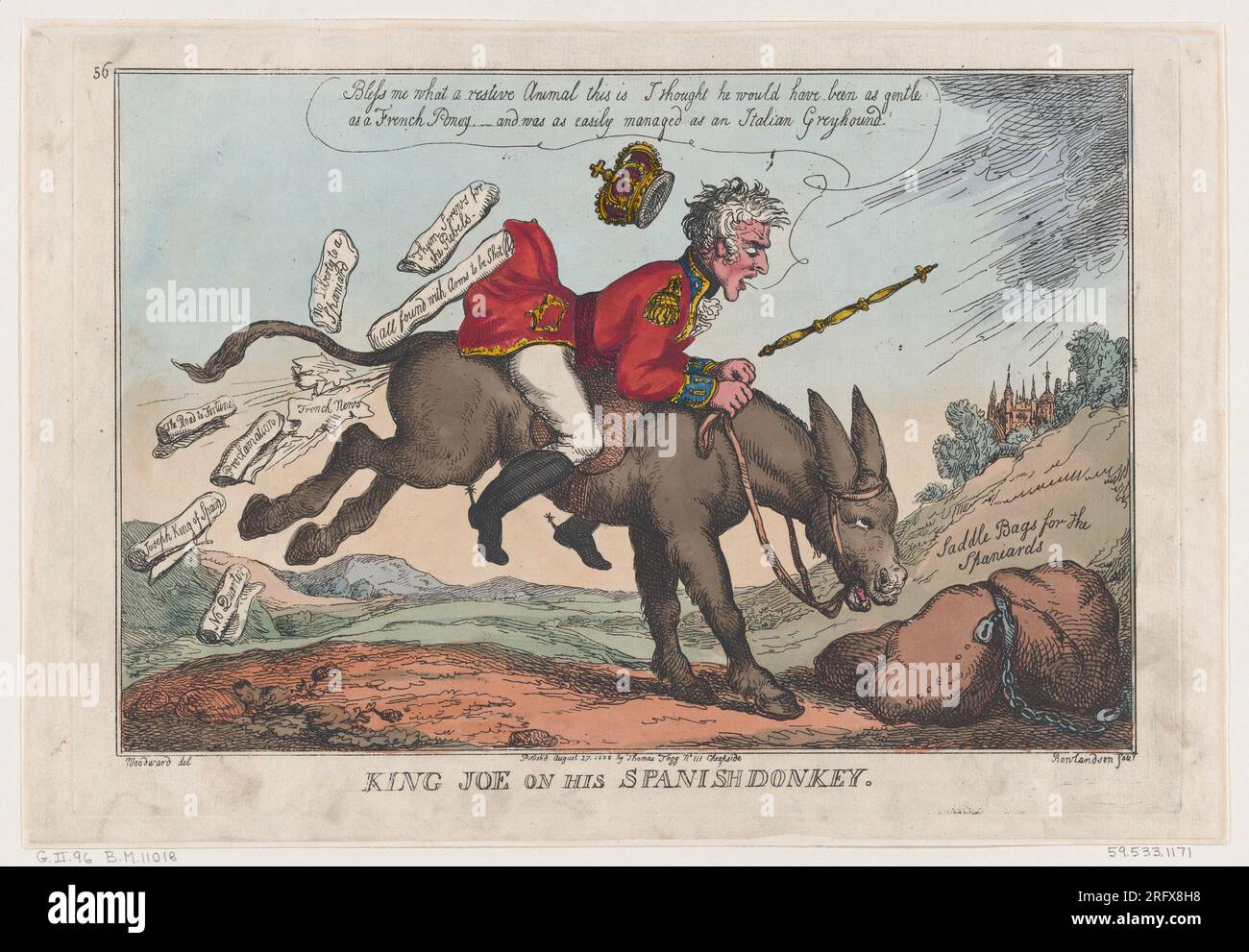 King Joe on his Spanish Donkey 27 August 1808 by Thomas Rowlandson Stock Photo