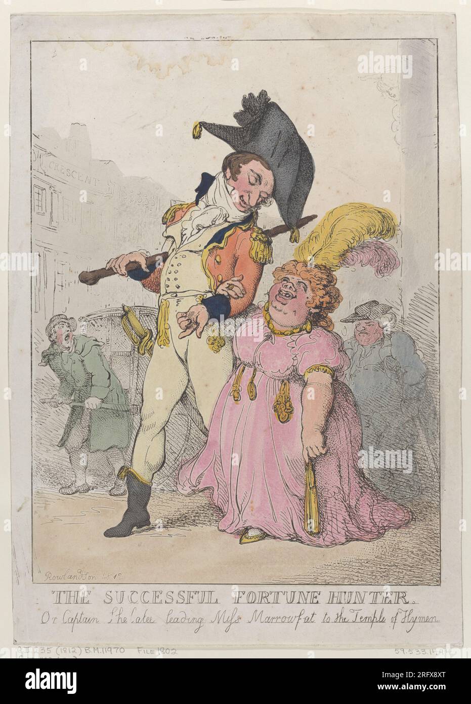 The Successful Fortune Hunter, or Captain Shelalee Leading Miss Marrowfat to the Temple of Hymen [1802], reissued 1812 by Thomas Rowlandson Stock Photo