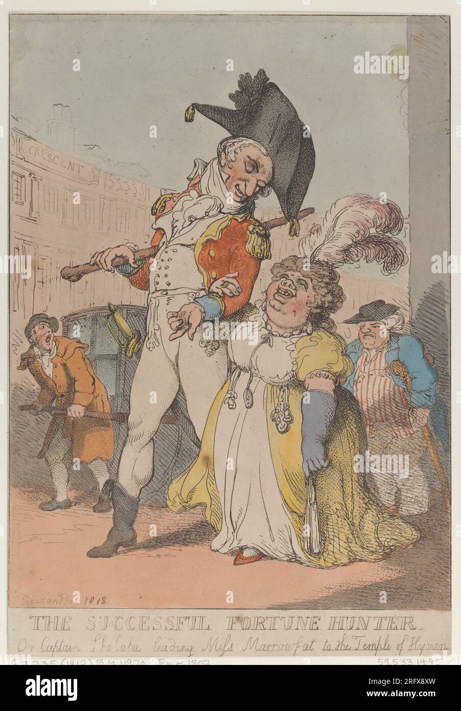 The Successful Fortune Hunter, or Captain Shelalee Leading Miss Marrowfat to the Temple of Hymen [1802], reissued 1818 by Thomas Rowlandson Stock Photo