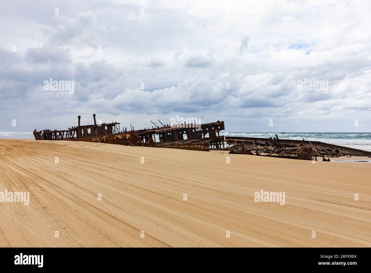 SS Maven shipwreck on 75 mile beach Fraser Island,Queensland,Australia worlds largest sand island Stock Photo