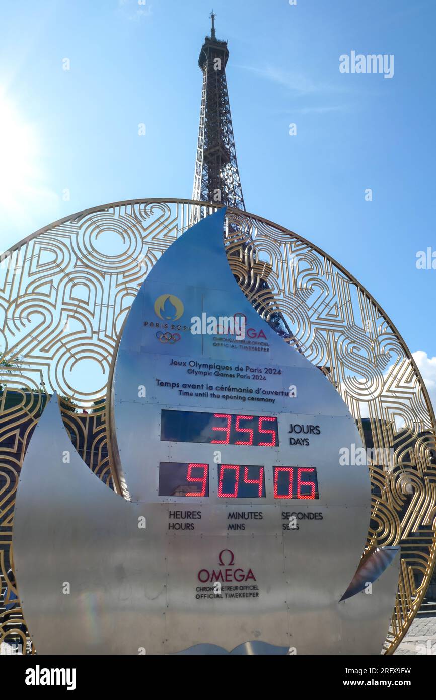 Paris, France. August 06. 2023. Countdown to the start of the 2024