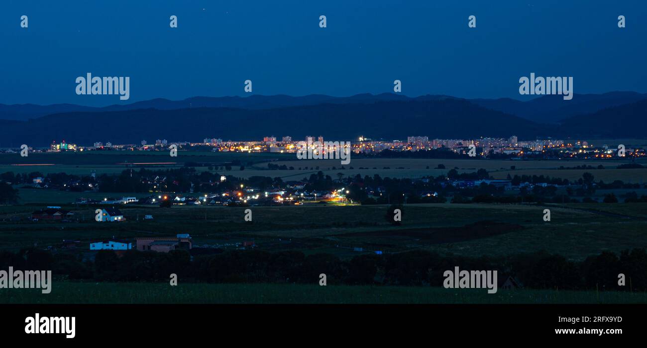 Panoramic night view of the city of Poprad, Slovakia Stock Photo