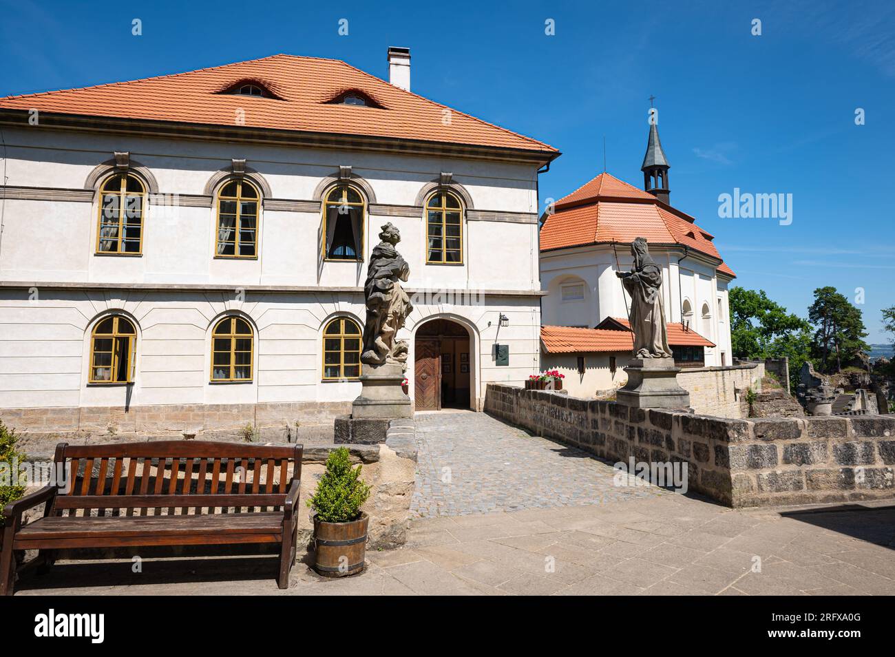Buildings in the courtyard of Valdštejn Castle near the town of Turnov in Bohemia, Czech Republic Stock Photo