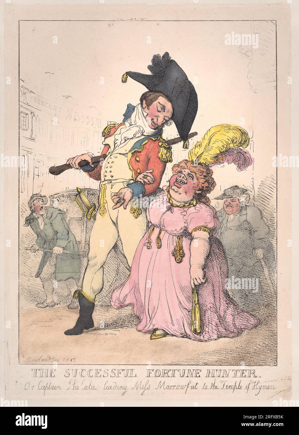 The Successful Fortune Hunter, or Captain Shelalee Leading Miss Marrowfat to the Temple of Hymen [1802], reissued 1812 by Thomas Rowlandson Stock Photo