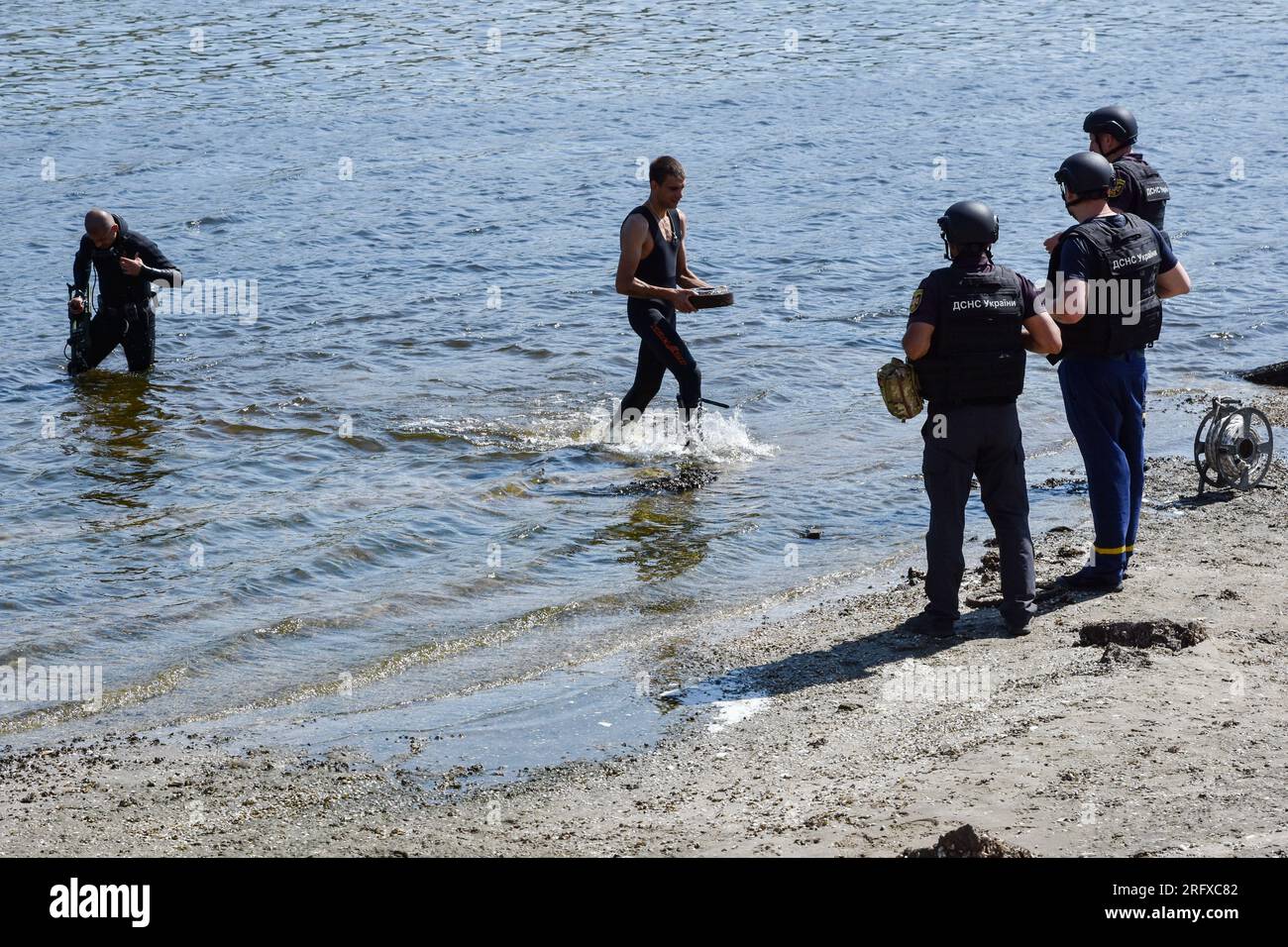 A Ukrainian sapper seen preparing for inspection during the demining of a Dnipro river in Zaporizhzhia. Ukraine’s international partners will give it over US$244 million for humanitarian mine clearance. Source: Yuliia Svyrydenko, First Deputy Prime Minister and Minister of Economic Development and Trade of Ukraine. Ukraine will also receive individual mine clearance kits, explosive protective suits, quadcopters, and robotic systems for the disposal of ammunition. Stock Photo