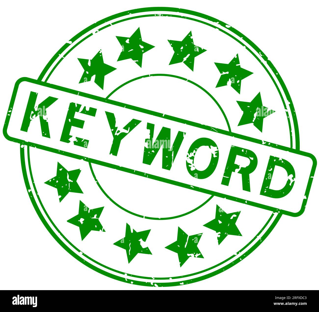 Grunge green keyword word with star icon round rubber seal stamp on ...