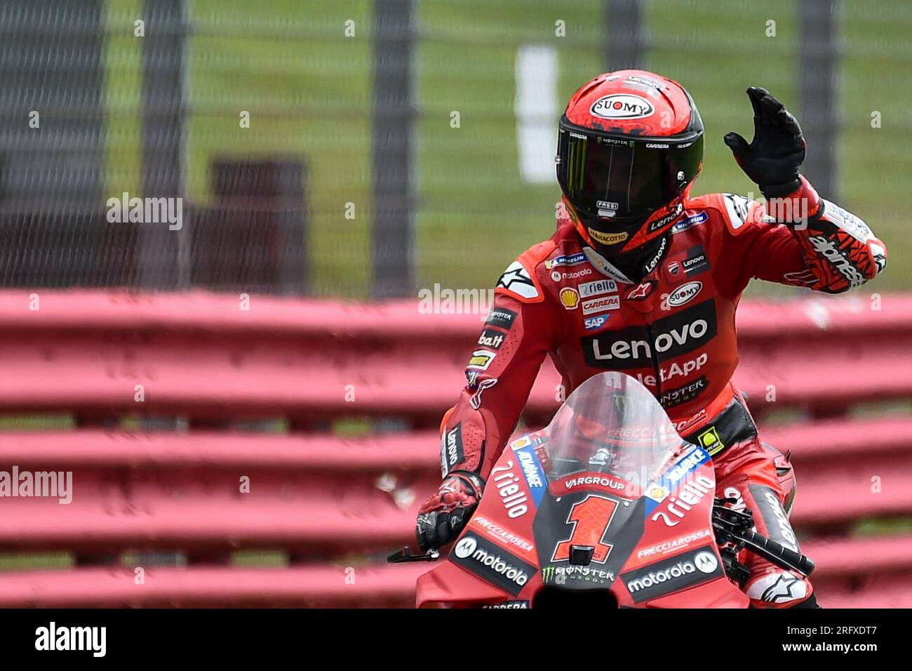 Second placed Italian rider Francesco Bagnaia of the Ducati Lenovo Team ...
