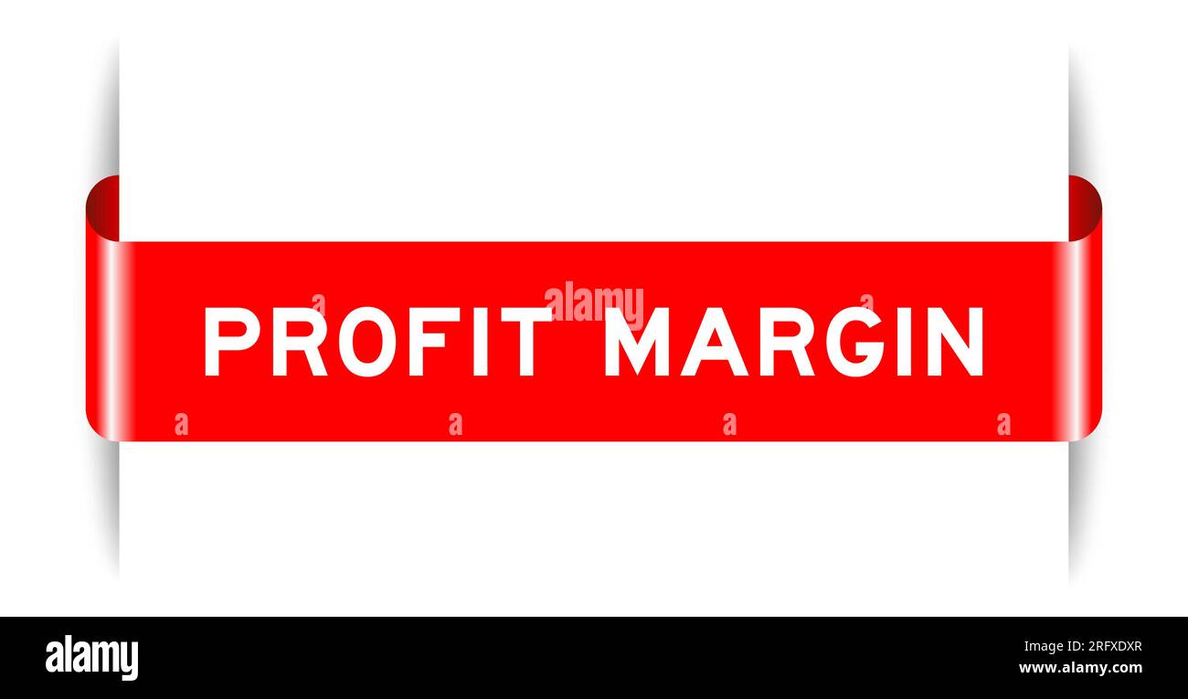 Red color inserted label banner with word profit margin on white