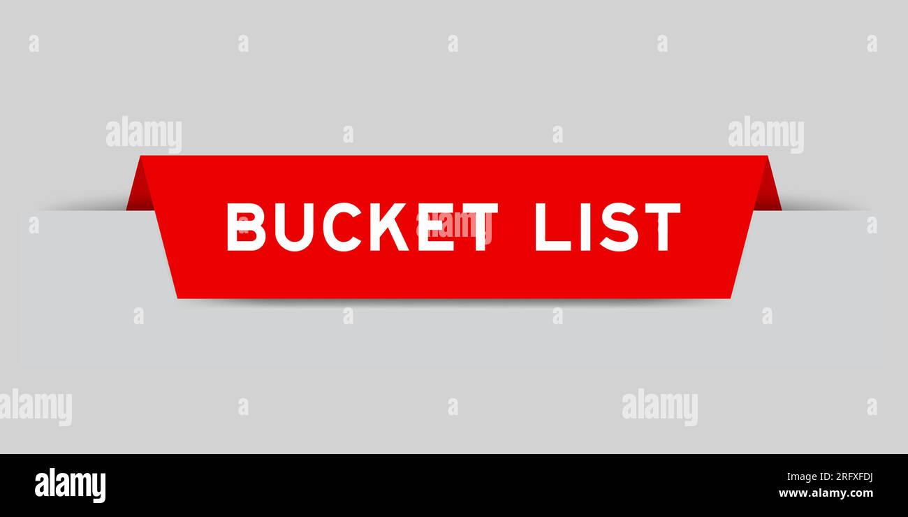 Red color inserted label with word bucket list on gray background Stock