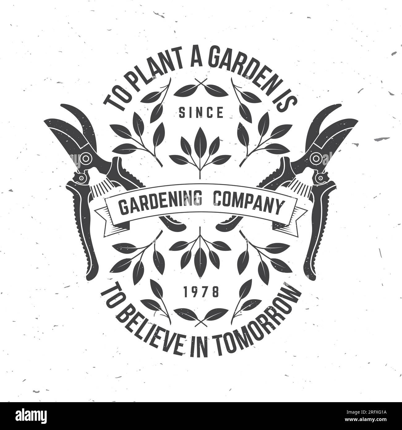 Gardening and yard work services emblem, label, badge, logo. Vector illustration. For sign, patch, shirt design with hand secateurs, garden pruner Stock Vector
